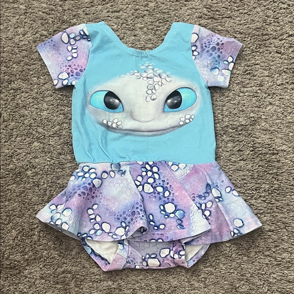 Britt’s bobbins Blue and Purple Dragon Print Baby Romper dreamworks 3T